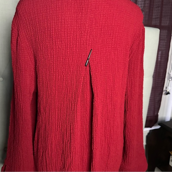 3/$20 💥 Indigo Moon Red Tunic Top Lagenlook Bell Sleeve Button Front Collared - Picture 9 of 16